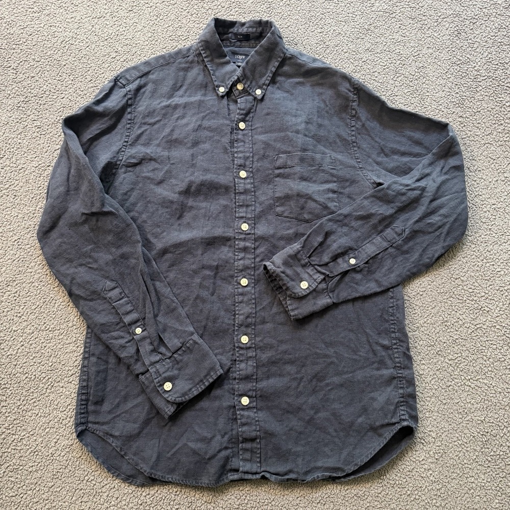 J. Crew 100% Linen Slim Fit Long Sleeve Button Up Shirt Blue Men's Medium Casual